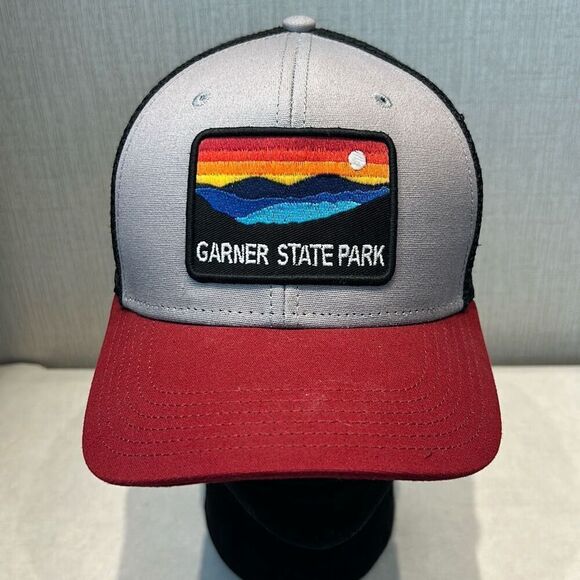 Garner State Park Mesh Snapback Trucker Hat Cap Texas GSP Black Gray Red Patch - Picture 1 of 8